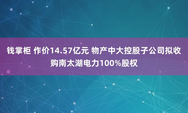 钱掌柜 作价14.57亿元 物产中大控股子公司拟收购南太湖电力100%股权
